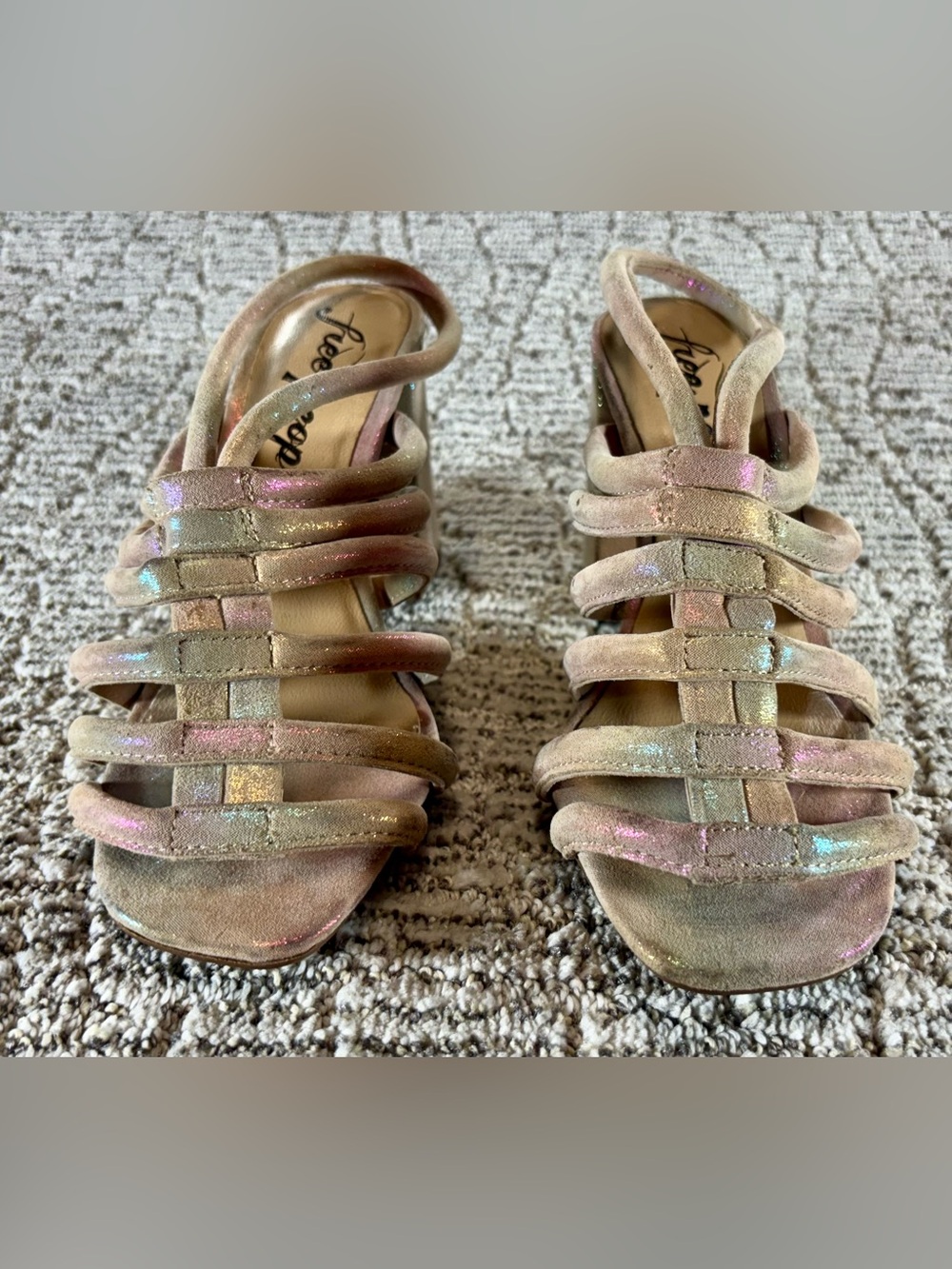 NEW Free People Women’s Size 36 (US 5.5) Rainbow Metallic Colette Cinched Heel - Picture 5 of 15
